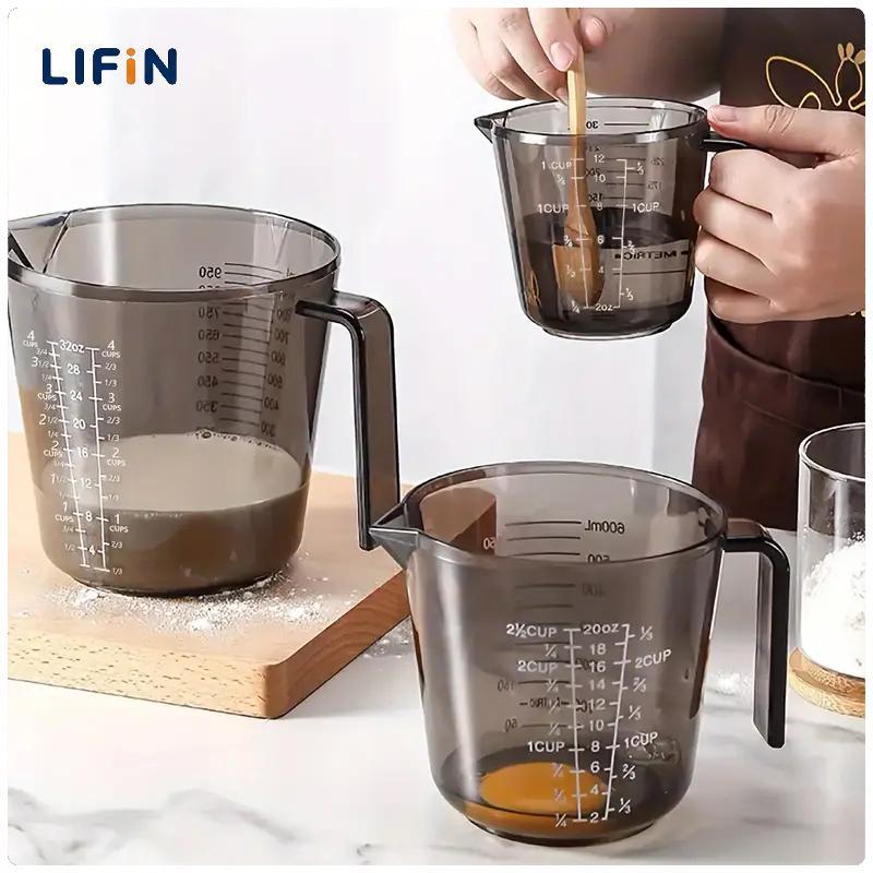 Lifin Mart ถ้วยวัดปริมาณการอบ1ชิ้น, ถ้วยตวงพลาสติกอุปกรณ์ทำขนมอบ150/300/600/1000ml