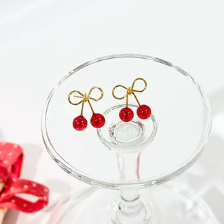 earika.earrings - cherry bomb stud ต่างหูเชอรรี่เม็ดกลมสีแดงก้านเงินแท้ชุบทอง ผิวแพ้ง่ายใส่ได้