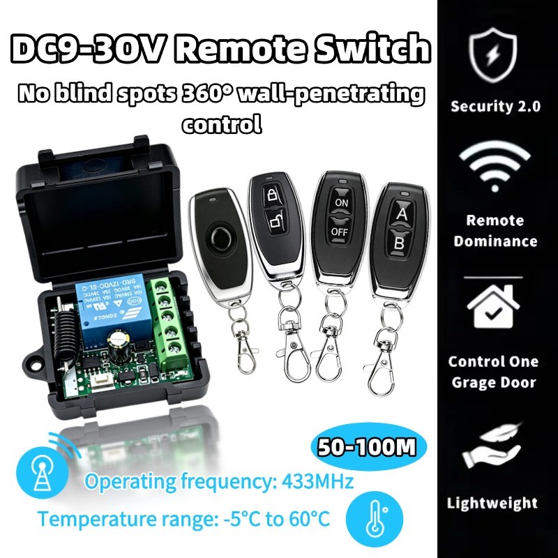 433Mhz รีโมทคอนโทรลสวิตช์ไร้สาย DC12V 1CH RF 10A รีเลย์ตัวรับสัญญาณและเครื่องส่งสัญญาณ 2CH