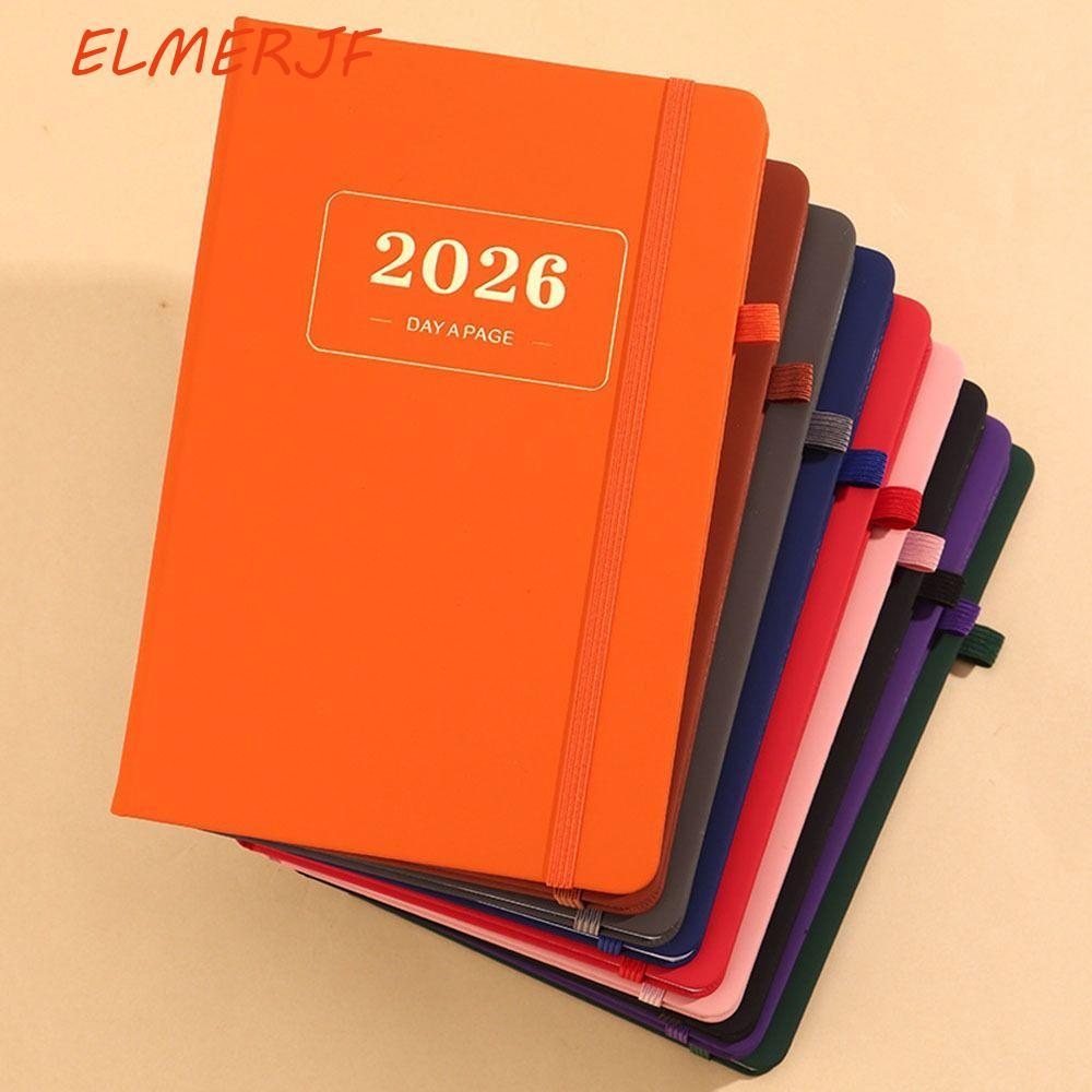 ELMERJF 2026 Daily Planner, หนัง PU 2026.1.1-2026.12.31 A5 Planner Notebook, Soft Cover Time Managem