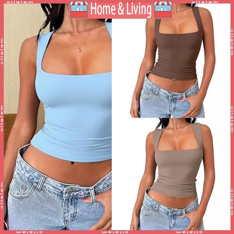 Women's Square Neck Sleeveless Double Layer Tank  Summer Tops for Summer