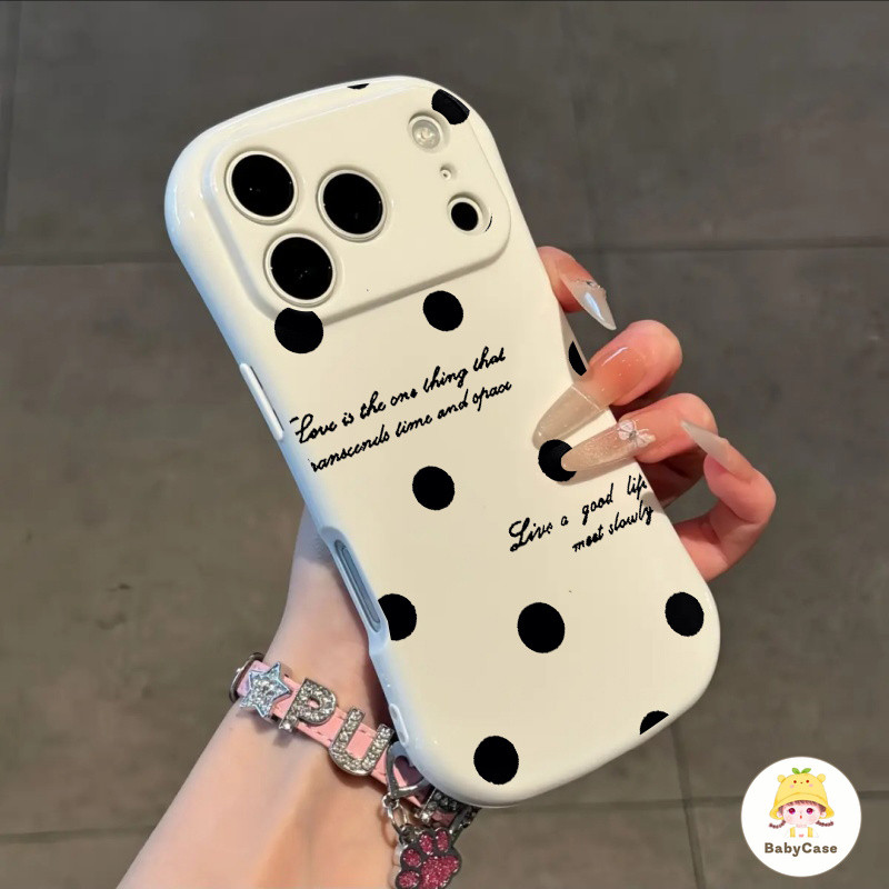 เคสลายจุดโพลก้าดำมีข้อความ สำหรับ IPhone 17 16 15 14 12 13 11 Pro Max 16 14 15 Plus Air 13 16 12 Pro ทำจาก TPU