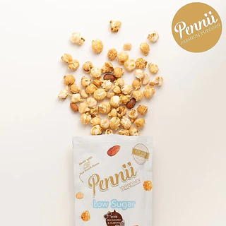 ขนมป๊อปคอร์น สูตรหวานน้อย แมคคาเดเมีย อัลมอนด์ Size M 35 g Pennii Premium Popcorn