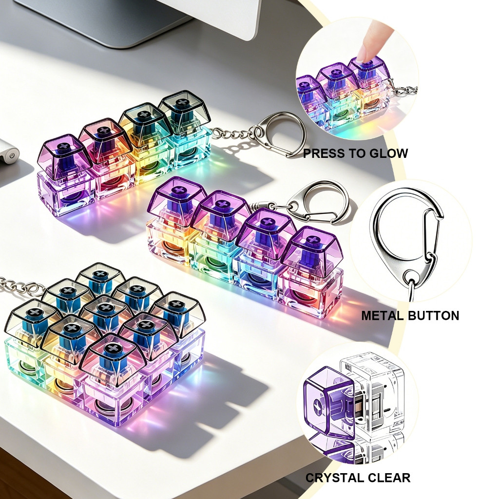 8U3I 9Keys RGB Mechanical Keyboard พวงกุญแจ – ของเล่น Clicky Fidget พร้อมไฟ LED, อุปกรณ์บรรเทาความเค