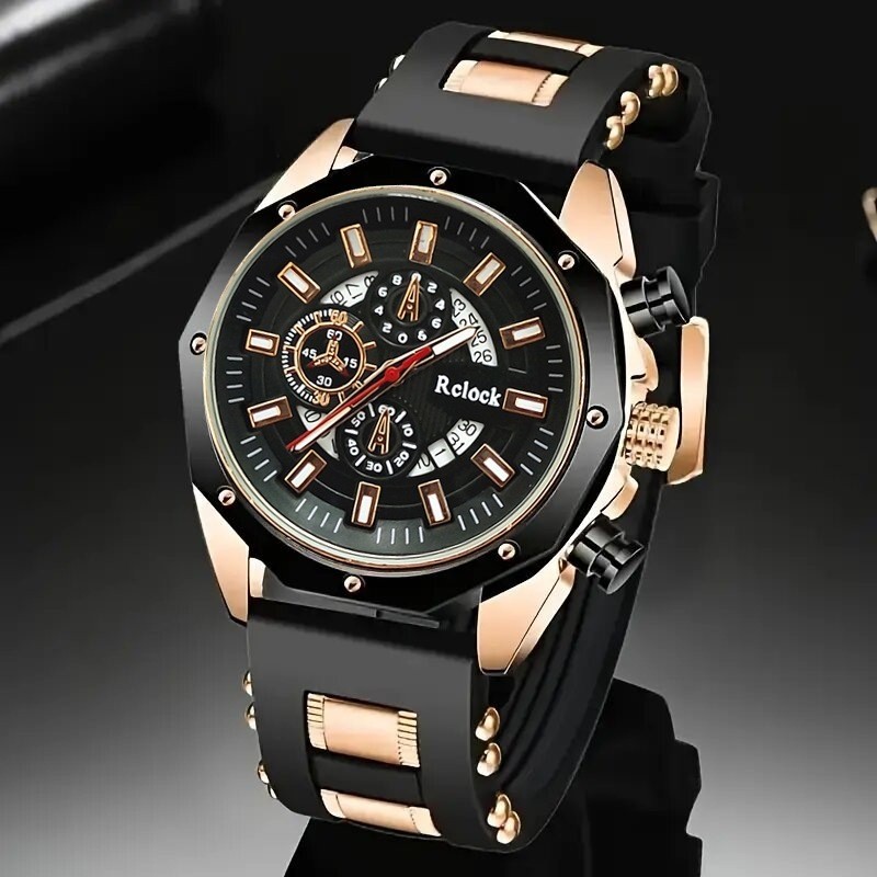 Temu Mens Silicone Tape Calendar Quartz Watch shein Sports Pointer นาฬิกาผู้ชาย
