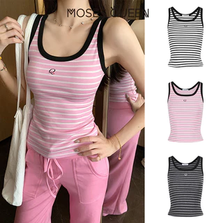 MOSESQUEEN เสื้อคล้องคอปักลายแมทช์สีใหม่ที่ทันสมัยและลําลองอเนกประสงค์สําหรับทั้งเสื้อนอกและชุดด้านใน ไม่มีแขน ทรงสั้น #63783-2