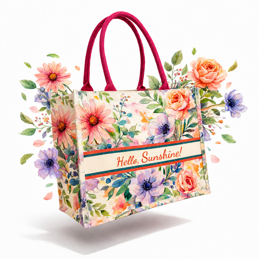 กระเป๋าผ้าแคนวาส ลายดอก สไตล์เกาหลี กระเป๋าโท้ทไปคาเฟ่ Floral Canvas Tote Bag Aesthetic