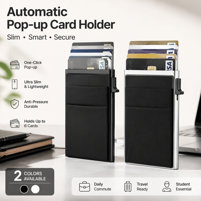 สูงสุด 6 ใบ กระเป๋าใส่บัตรอลูมิเนียม กล่องใส่บัตร RFID บาง 13 มม. ช่วยลดแรงกดทับ งานธุรกิจและเดินทาง