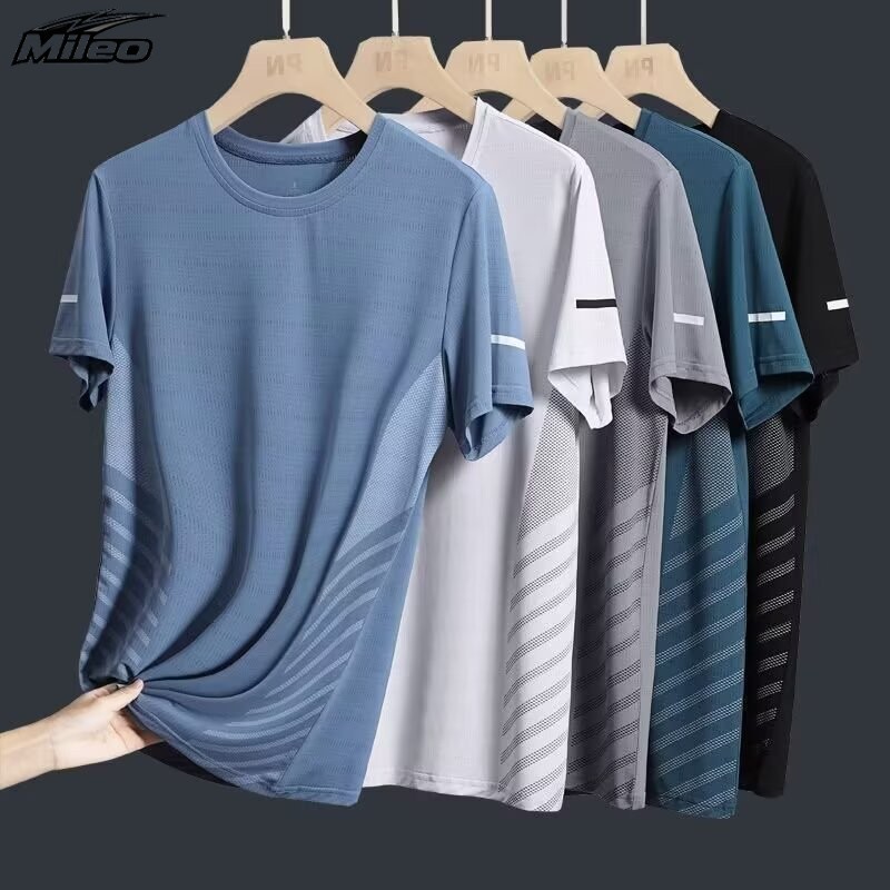 [M-5XL] เสื้อยืดผ้าไหมน้ําแข็งสําหรับผู้ชาย Dri-Fit แห้งเร็วหลวมตาข่ายฤดูร้อนเย็นแขนสั้นกีฬาลําลองด้านบนขนาดบวก