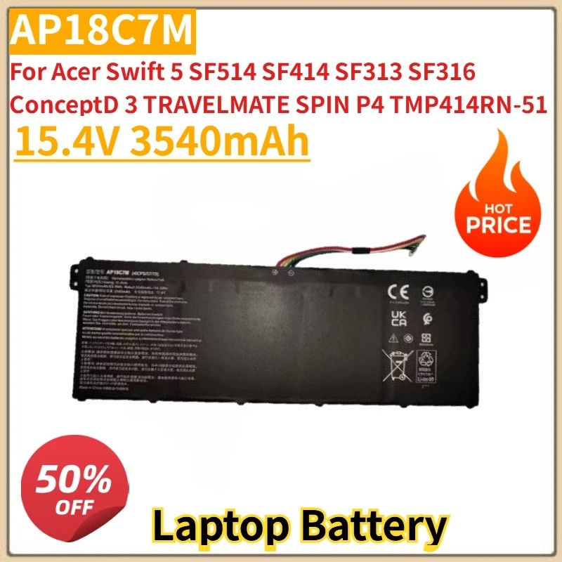 ใหม่ AP18C7M แบตเตอรี่แล็ปท็อป 15.4V 3540mAh สําหรับ Acer Swift 5 SF514 SF414 SF313 SF316 ConceptD 3
