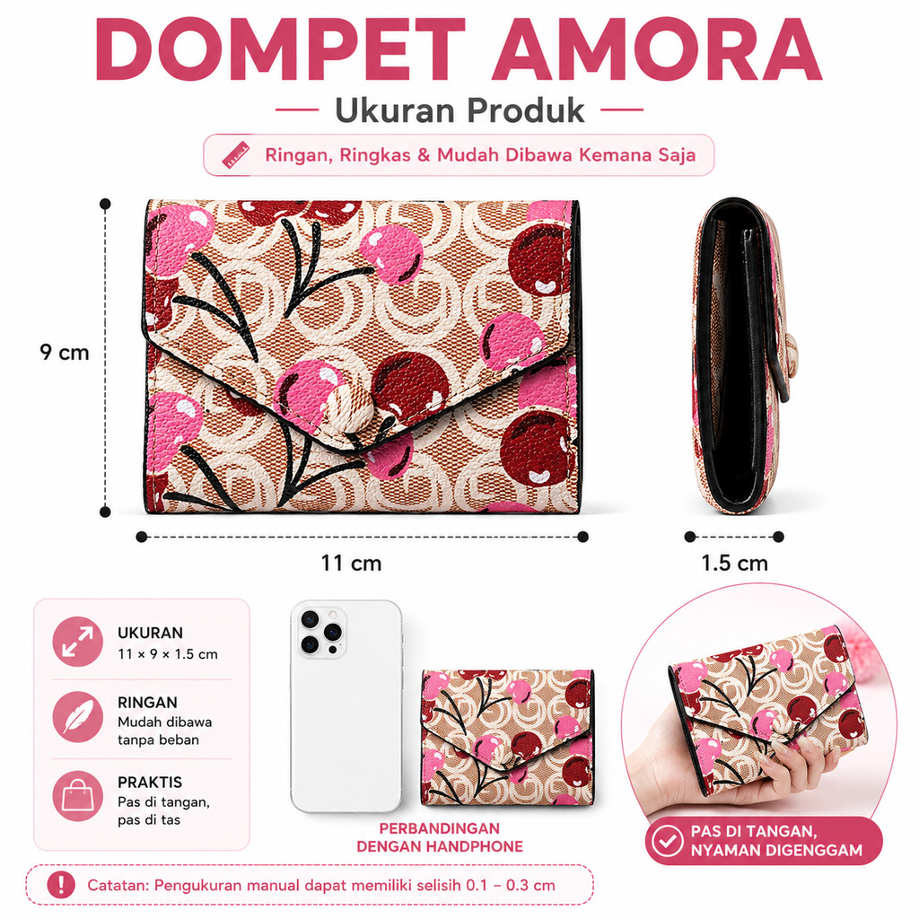 Amora Womens Mini Wallet Card ID Slot Folding Cherry Wallet Small Motif WA1297P3