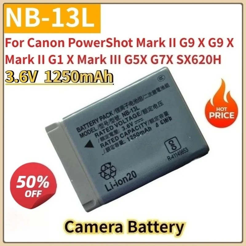 ใหม่เปลี่ยนแบตเตอรี่กล้อง 3.6V 1250mAh NB-13L สําหรับ Canon PowerShot Mark II G9 X G9 X Mark II G1 X