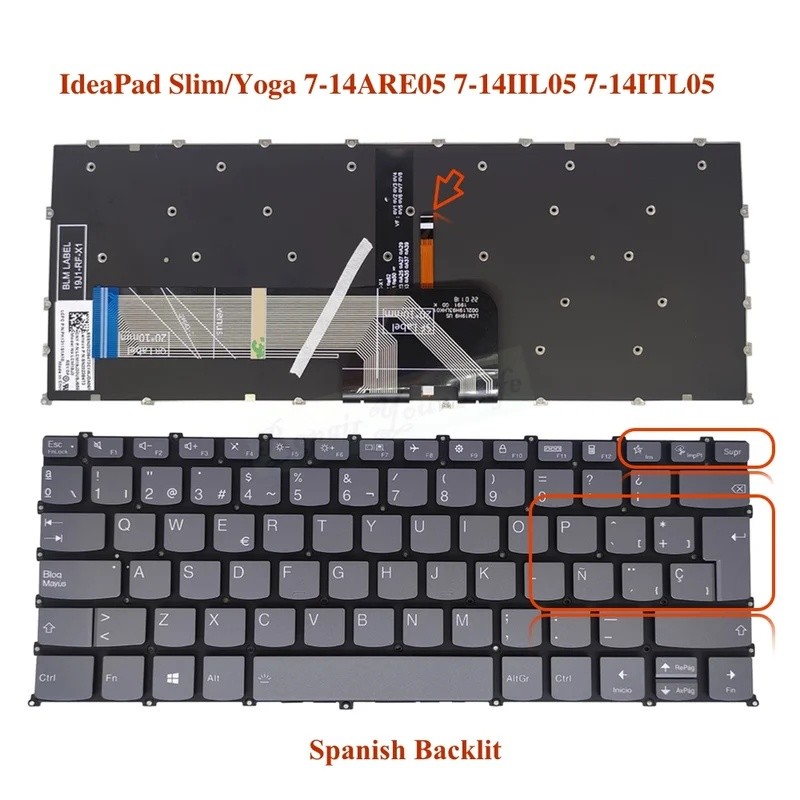 US รัสเซียสเปน Backlight คีย์บอร์ดสําหรับ Lenovo โยคะ Slim 7-14itl05 7-14ARE05 7-14IIL05 14IIL US RU