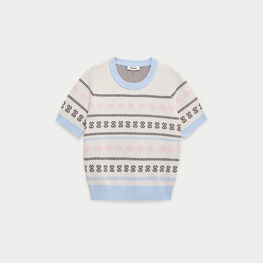 [Pomelo] เสื้อยืดไหมพรมลายดอกไม้ / Floral Knit Tee