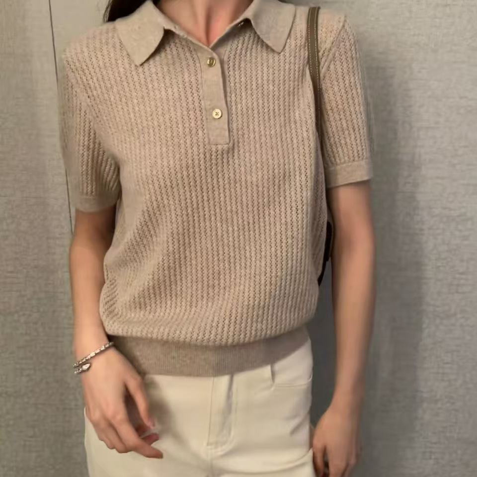 XAEY PD/ Women's Clothing L26New Old Money Style Knit Short Sleeve for Urban Commuting POLO Collared