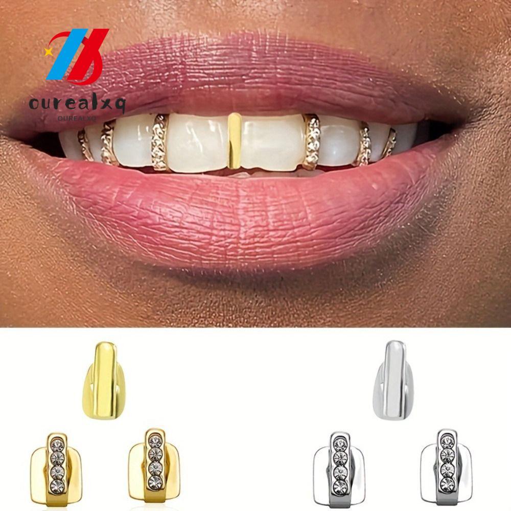 OUREAPH 3 ชิ้น Hip Hop ฟัน Grillz, Rhinestone Hollow Grillz, Shiny Zircon ฟันหมวกผู้หญิงผู้ชาย
