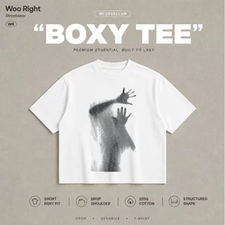 COD WOO Right Boxy Cropped เสื้อยืดผู้ชายสีพื้นเรียบเท่ห์ เสื้อผ้าแฟชั่นลำลองไร้ลาย