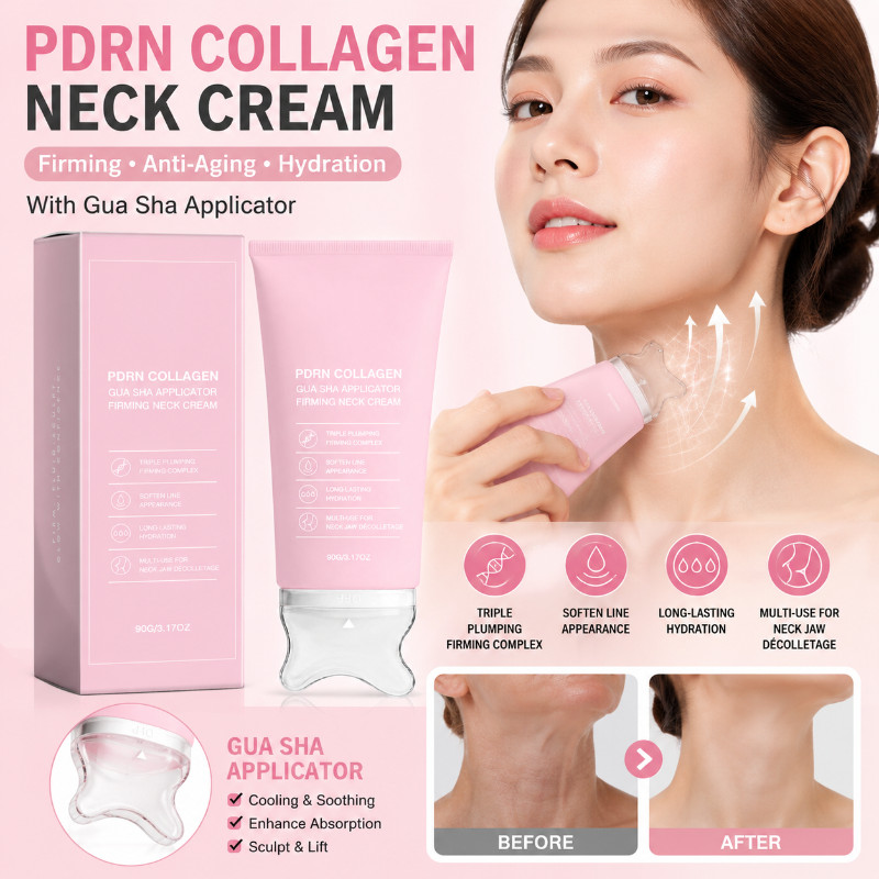 PDRN คอลลาเจนคอครีม 90g พร้อม Gua Sha Applicator Firming Anti-Aging Long-Lasting Hydration Smooth Te