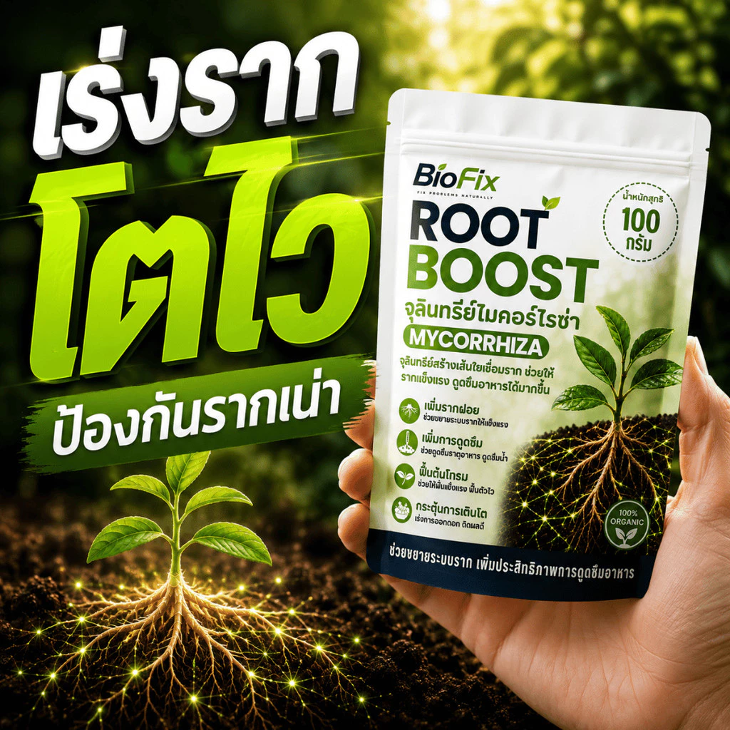 BioFix Root Boost ไมคอร์ไรซ่า 100 กรัม ช่วยป้องกันโรครากเน่าและเสริมการดูดซึมธาตุอาหาร
