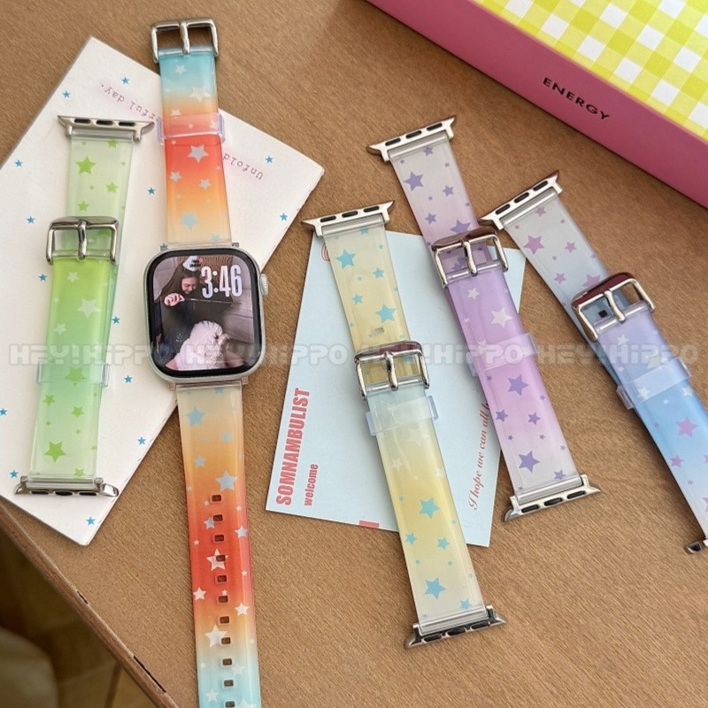 สาย TPU ไล่ระดับสีเหมาะสําหรับ iWatch11/10/9/8/7/6/5/4/3/2/1 สาย Sparkling Star เหมาะสําหรับ iWatch49/46/45/44/42/41/40/38 มิลลิเมตร