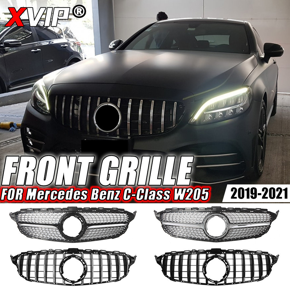 XPVIP Chrome Diamonds สไตล์ Upper Grille สําหรับ Mercedes Benz C-Class W205 C300 C250 C43 AMG 2019-2