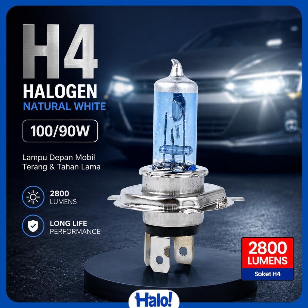 ไฟหน้ารถฮาโลเจน H4 สีขาวธรรมชาติ 100/90W 1PC - P43T