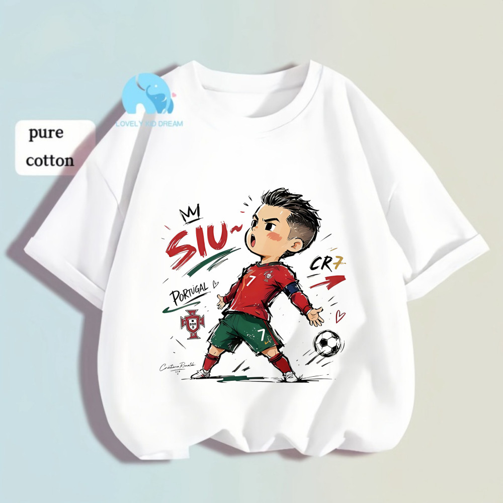 Cristiano Ronaldo Kids T Shirt Siu Celebration Graphic Pure Cotton Boys Casual Sporty Style