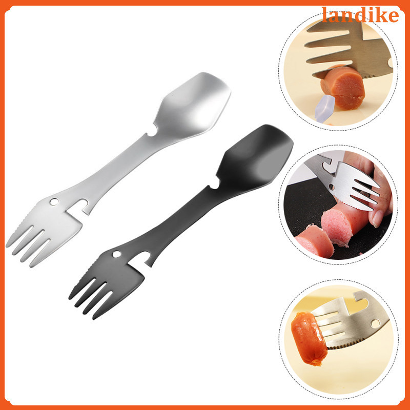 Camping Eating Utensils มัลติฟังก์ชั่นแบบใช้ซ้ําได้สแตนเลสอาหารเย็นบนโต๊ะอาหารเหล็ก