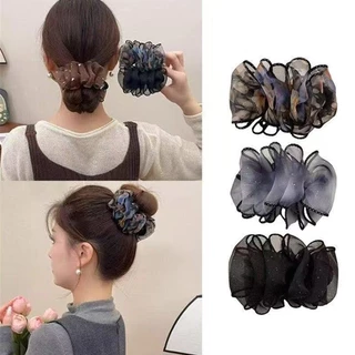 คลิปผมหางม้าดีไซน์วินเทจลายดอกไม้สำหรับผู้หญิง ใช้จัดแต่งทรงผมได้หลากสไตล์