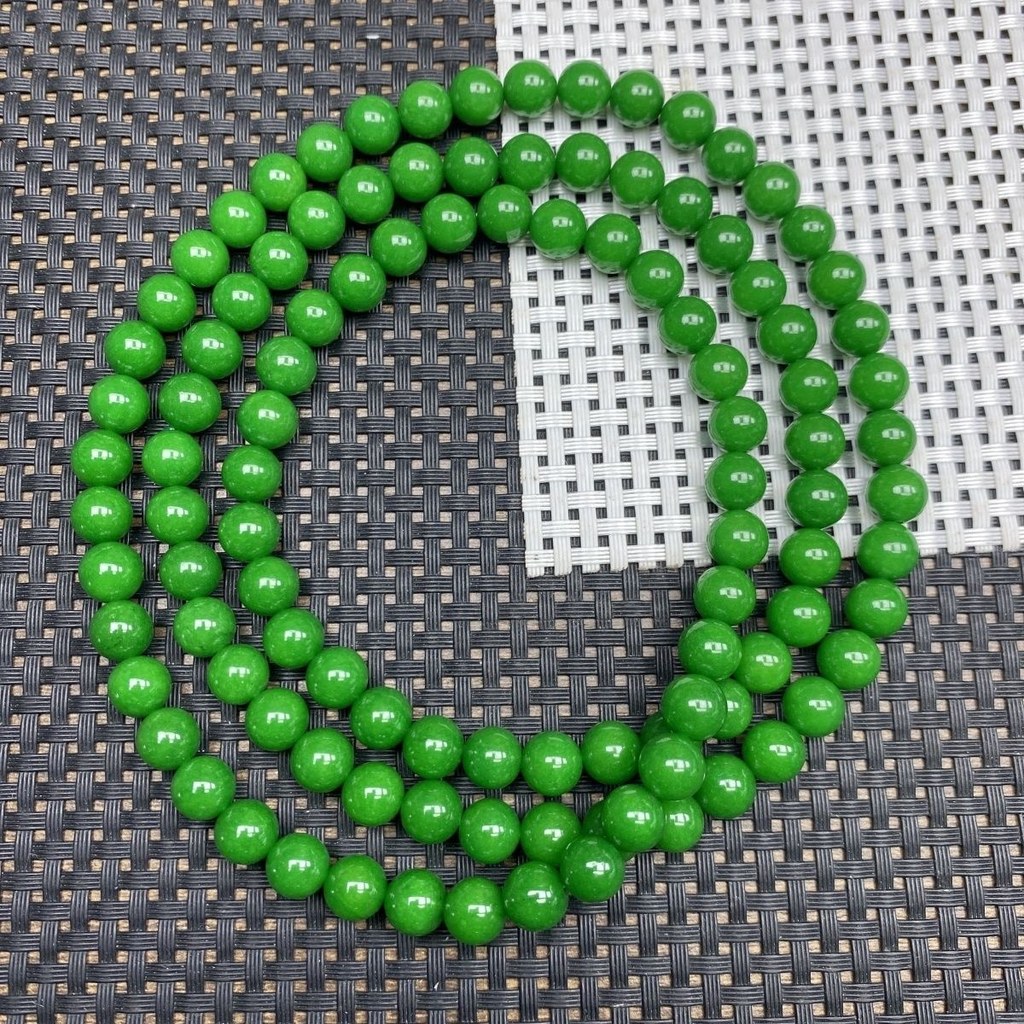 Dasheng ขายเครื่องประดับ Full Green King Green Dragon Stone Seed 8 * 108 สร้อยคอ 818 เครื่องประดับ26