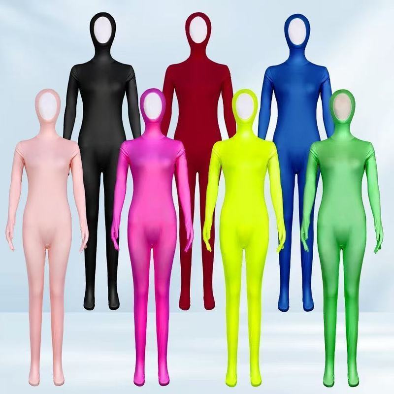 Zentai สีทึบรวมทุกอย่าง Faceless บอดี้สูท Kigurumi Masquerade Stage Performance เครื่องแต่งกายเครื่อ