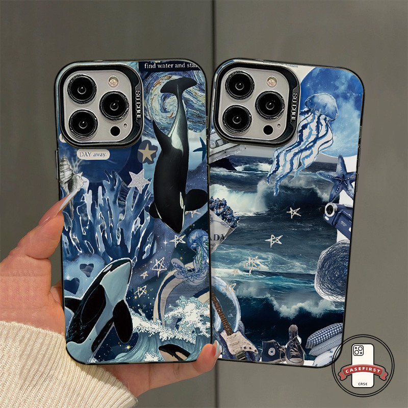 โล่กันกระแทกโทรศัพท์สีดำโลกใต้ทะเล เคสไอโฟน IPhone 17 16 15 11 13 14 12 Pro Max 15 14 8 7 16 Plus XR Air X XS Max SE