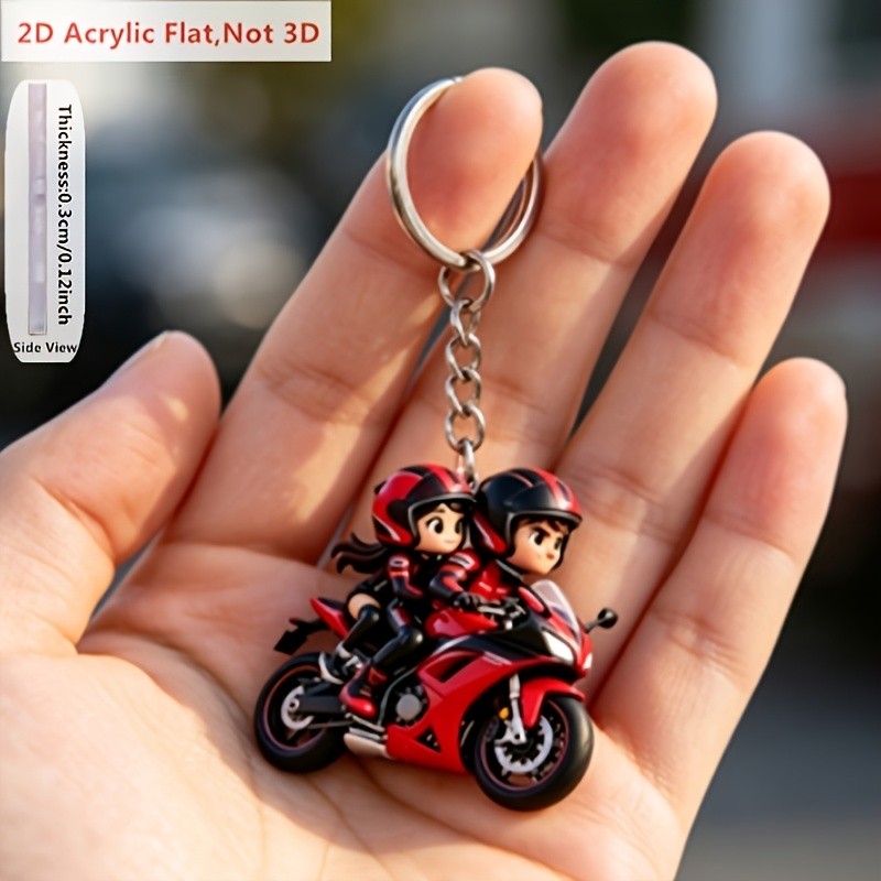 แบน 2D Biker คนรักพวงกุญแจอะคริลิค 5 ซม. ตกแต่งบริสุทธิ์ไม่มีฟังก์ชั่นใดๆไม่ 3D ตุ๊กตา