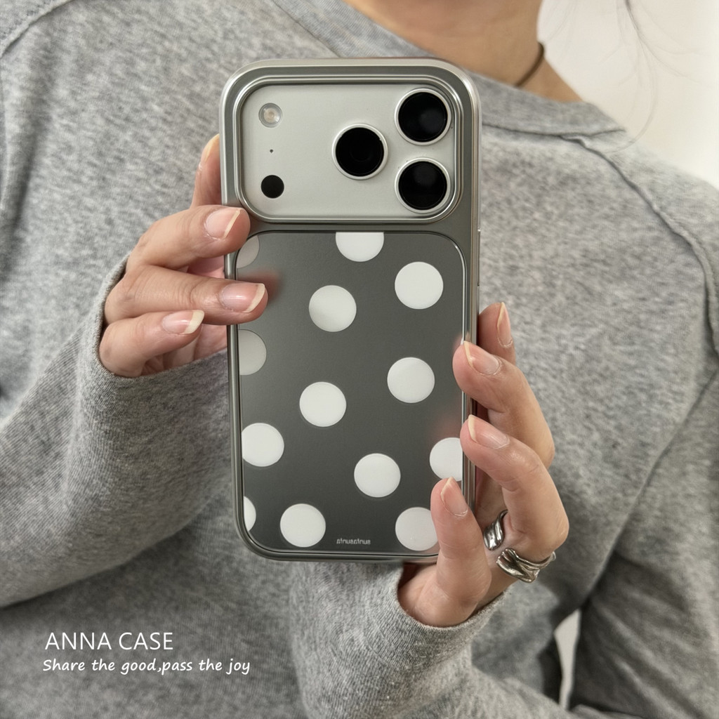 Insพรีเมี่ยมโลหะฐานเงินสีขาวลายจุดเคสโทรศัพท์สําหรับiPhone 17 17Pro 17Promax 16 16Pro 16Promax 15 15Pro 15Promax