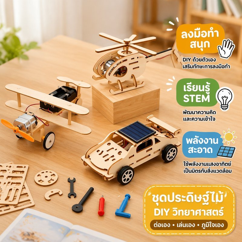 Diy ไม้วิทยาศาสตร์ของเล่น Stem Building Model Kit พลังงานแสงอาทิตย์การทดลองฟิสิกส์ฝึกสมอง