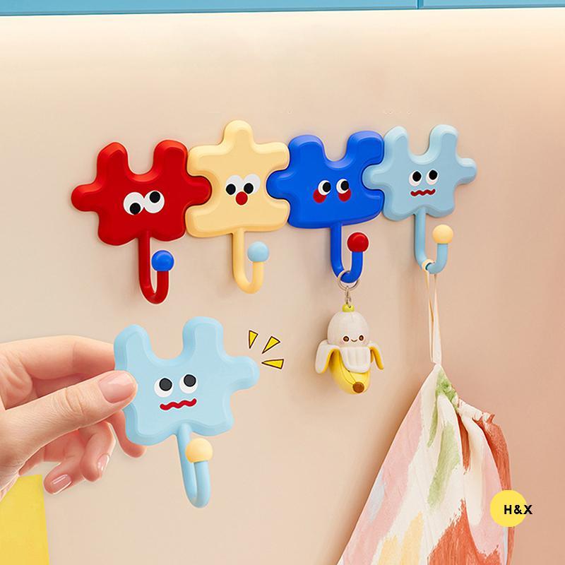 H&X 4 ชิ้นการ์ตูนปริศนา Self-Adhesive Hooks น่ารักสีสันตกแต่ง Key Holders