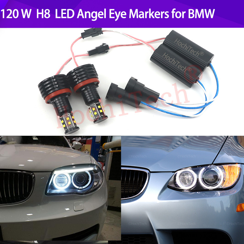 สําหรับ BMW X5 E70 X6 E71 E90 E91 E92 M3 E89 E82 E87 ไฟหน้า 120W 12V 2pcs H8 LED Angel Eyes ไฟหน้าไฟ