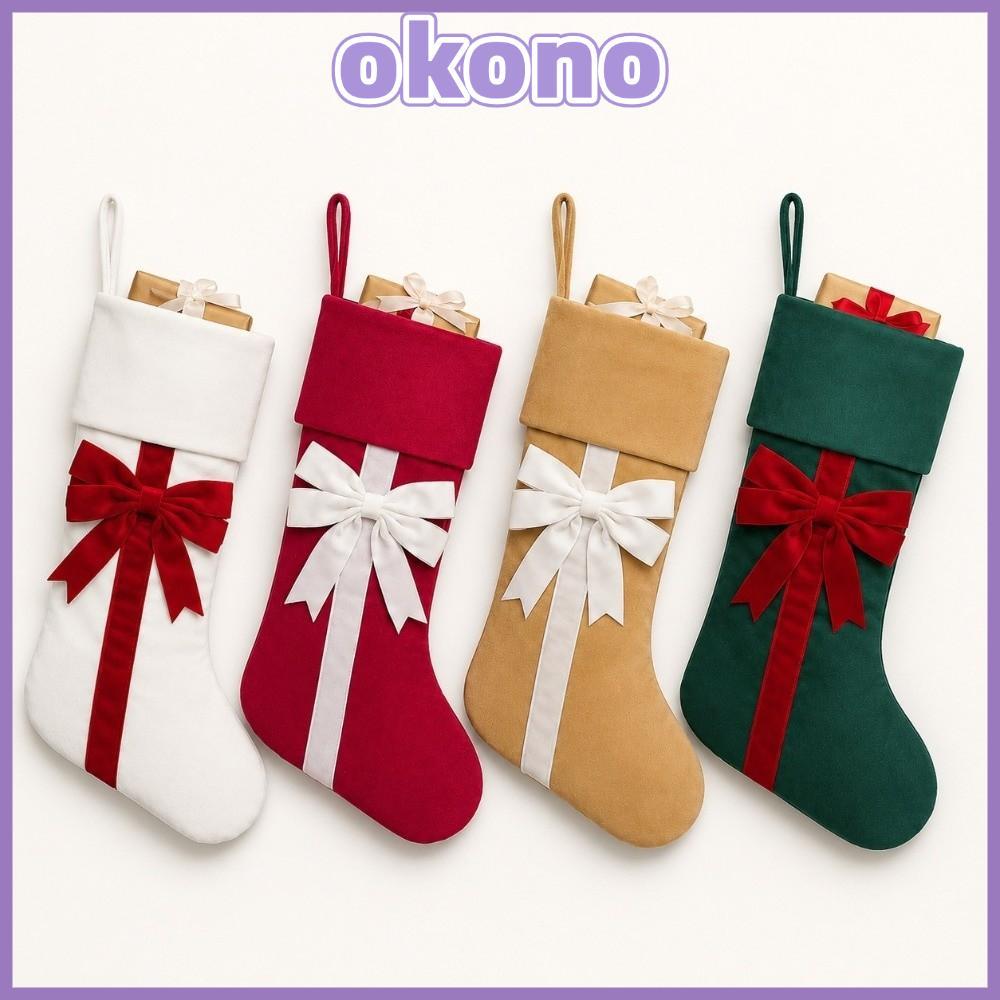 OKONO กํามะหยี่ Bow Tie Christmas Stocking,เตาผิง Mantel Decor Holiday Party Christmas Stocking กระเ