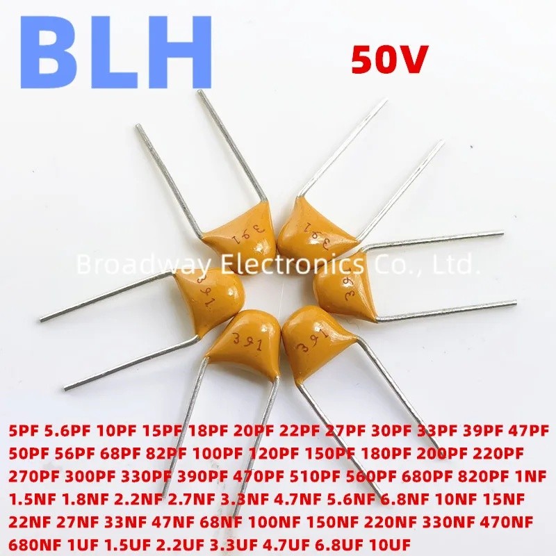 100PCS ตัวเก็บประจุเสาหิน 50V 150PF 151 180PF 181 200PF 201 220PF 221 270PF 271 300PF 301 330PF 331 
