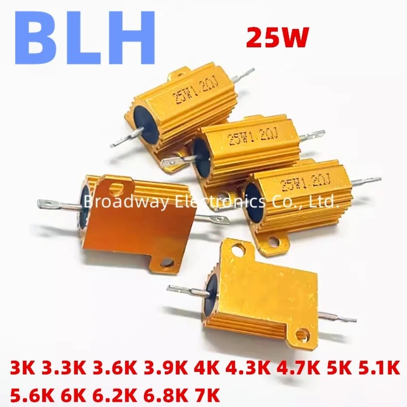 2PCS RX24 25W อลูมิเนียมโลหะกรณี Wirewound Resistor 3K 3.3K 3.6K 3.9K 4K 4.3K 4.7K 5K 5.1K 5.6K 6K 6