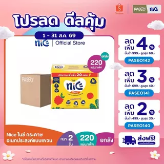(ยกลัง 12 แพ็ค) Nice ไนซ์ กระดาษอเนกประสงค์แบบแขวน หนา 2 ชั้น 220 แผ่น (ทิชชู่ กระดาษทิชชู่) x 12