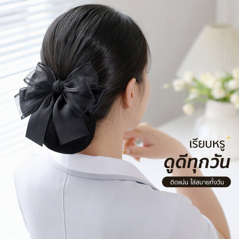 เน็ตติดผม เก็บผมเรียบ สุภาพ ตาข่ายละเอียด ยืดหยุ่น ผมสั้นผมยาว ใช้กับกิ๊บ ผมไม่ฟู