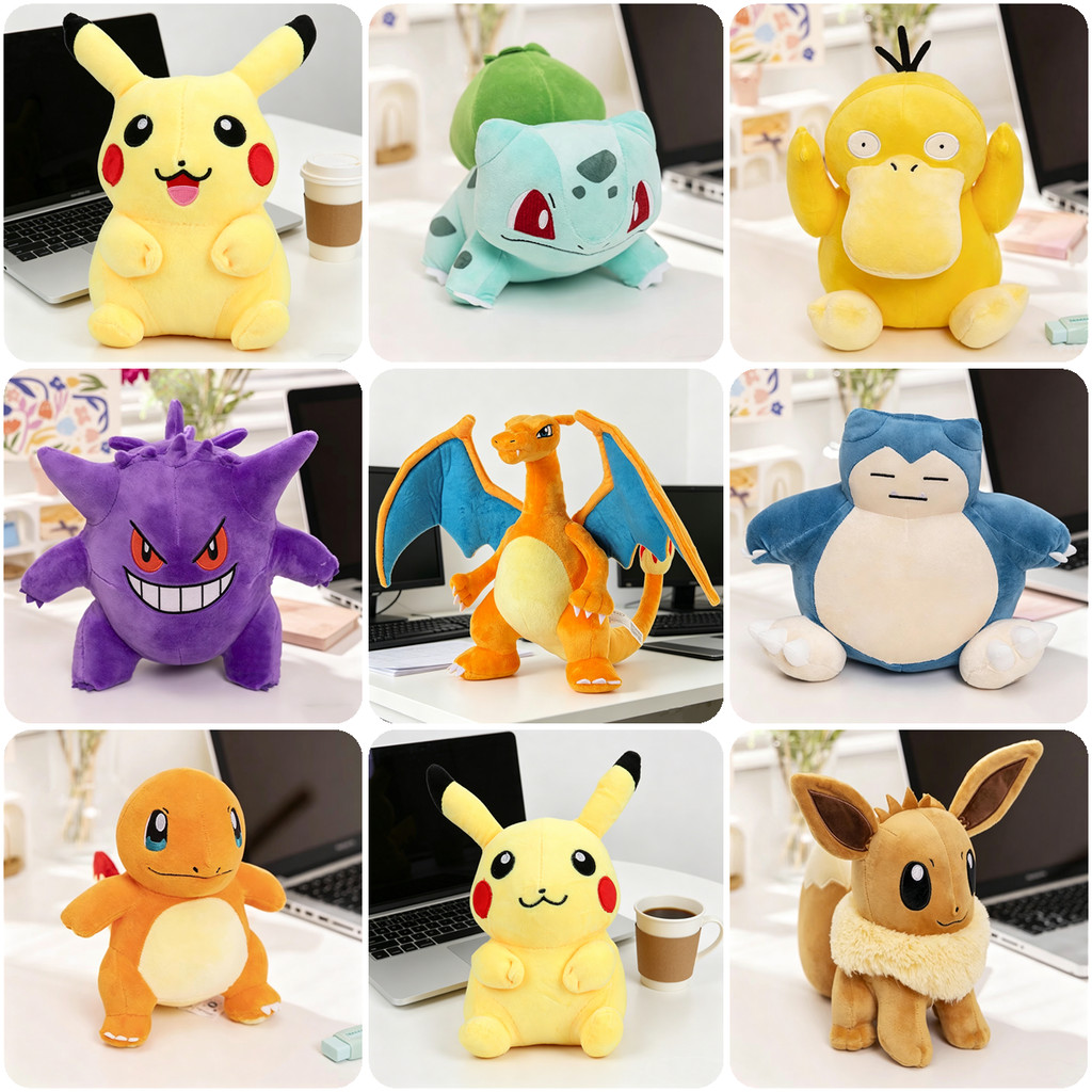 Pokemon Stuff ของเล่นตุ๊กตา Kawaii Pikachu Pichu Charmander Squirtle Psyduck อะนิเมะตุ๊กตานุ่มตุ๊กตา