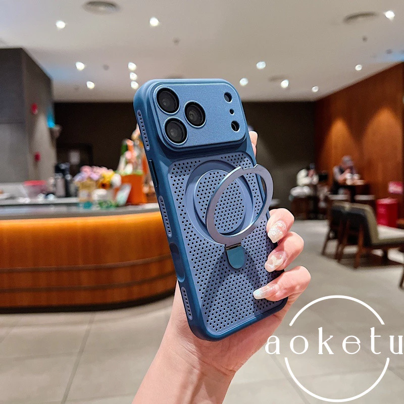 ฤดูร้อนกระจายความร้อนตาข่ายวงเล็บหน้าต่างขนาดใหญ่เคสโทรศัพท์แม่เหล็กเหมาะสําหรับ ไอโฟน 12 13 14 15 16 17 มือโปร สูงสุด เลนส์รวมทุกอย่างป้องกันการตกฝาครอบซิลิโ thumbnail 7
