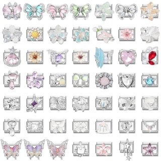 รอบ 3D สีชมพูอิตาเลี่ยน Charm Modular สร้อยข้อมือไทเทเนียมเหล็กปั๊มคู่ DIY สร้อยข้อมืออุปกรณ์เสริม