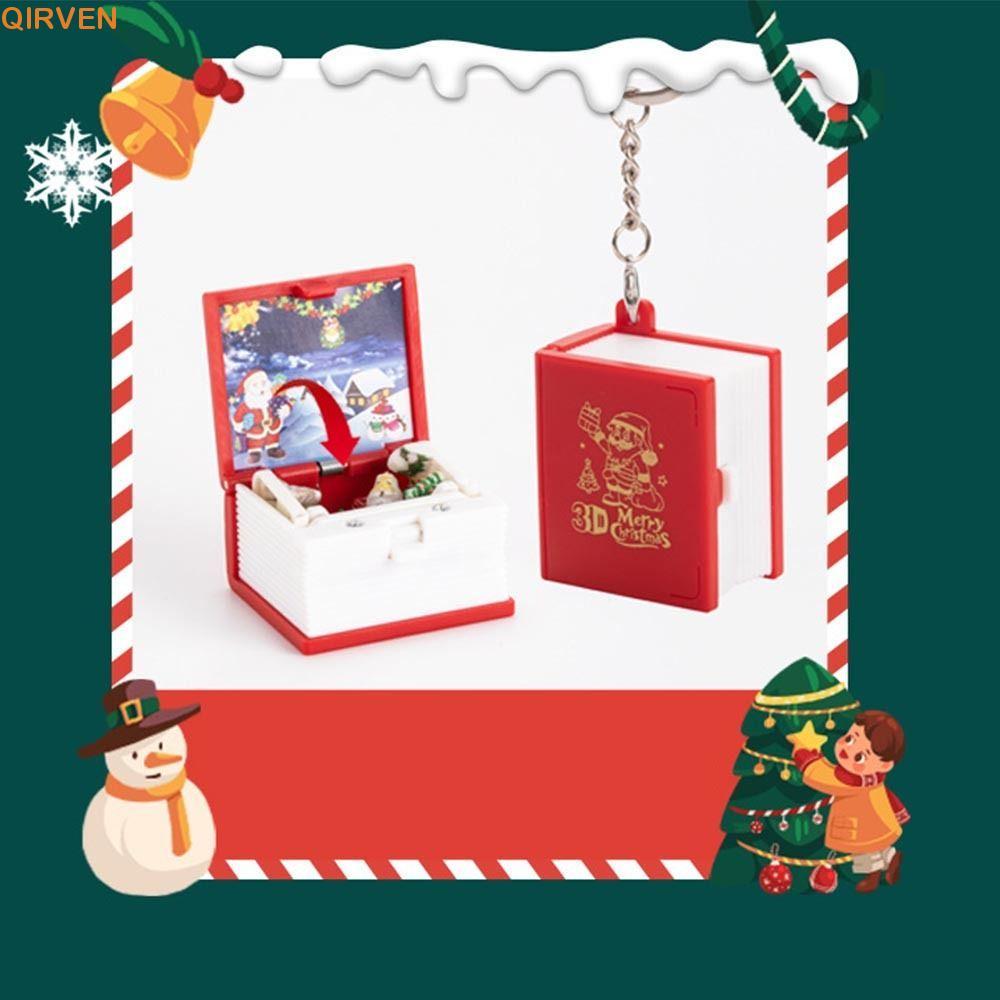 QIRVEN Christmas Santa Fold Book, Plastic 3D 3D Mini Fold Book พวงกุญแจ, Creative Educational Scienc