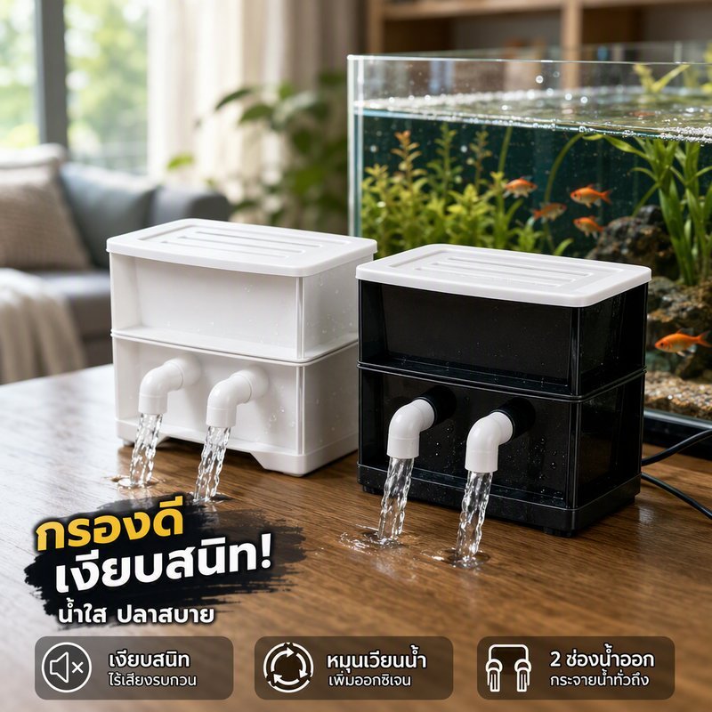 กล่องกรองตู้ปลา แบบแขวน PE ระบบหมุนเวียนน้ำ เพิ่มออกซิเจน เงียบ สำหรับตู้เล็ก 2 ชั้น 3 ชั้น