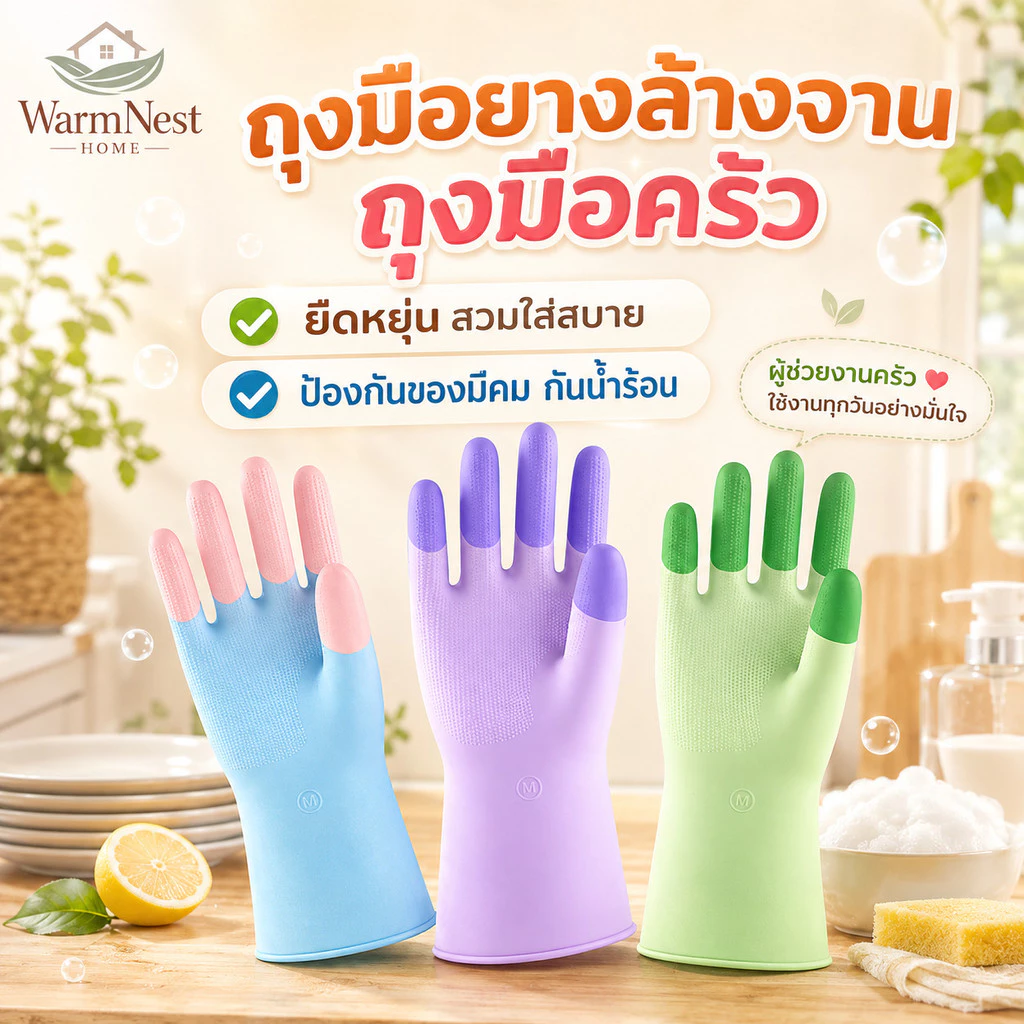 【ทนทานไม่เปียก/ใส่กระชับมือ】ถุงมือยางล้างจาน/ถุงมือครัว/ ป้องกันของมีคม/น้ำมัน/ความร้อน/ถุงมือยางล้างจานเกรดอาหาร