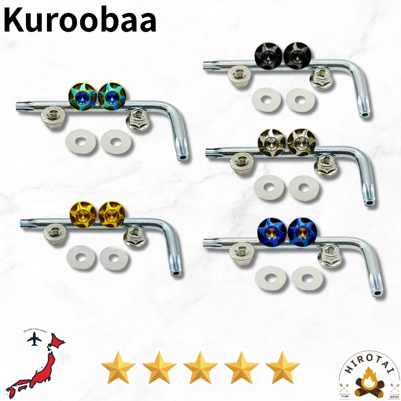 Kuroobaa Titanium Motorcycle License Plate Bolts - Anti-Theft Screws with Hex Lock Nuts, M6×15, Set 