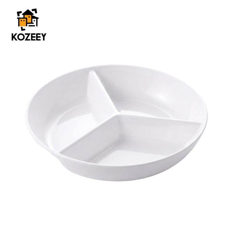 KOZEEY Low Dividers ไมโครเวฟสีขาวปลอดภัย 3 ชั้นจานแบ่งรอบบนโต๊ะอาหาร